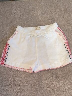Cynthia Rowley 100% Linen White Linen Shorts with Red Trim & Navy Star Detailing